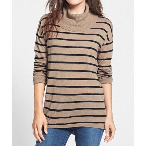 Halogen Women Brown Striped Turtleneck Sweater - Picture 1 of 1